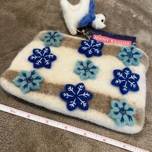 Jenny Krauss Cream Felt Snowflake Wristlet Pouch